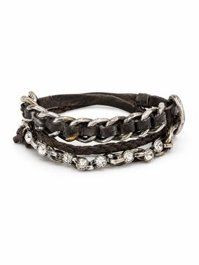 Chloe + Isabel Multi-Row Metallic Leather and Rhinestone Bracelet - Silver